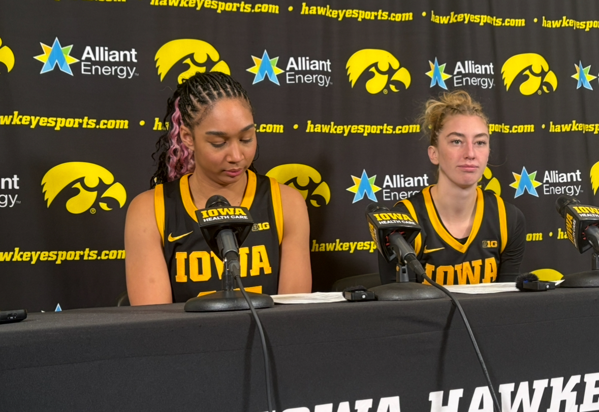 Hannah Stuelke and Lucy Olsen postgame after 81-66 win over Wisconsin